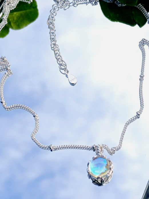 Halskette aus 925er Silber mit Opal-Anhänger, hypoallergen, nickelfrei