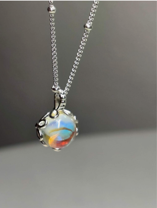 Halskette aus 925er Silber mit Opal-Anhänger, hypoallergen, nickelfrei