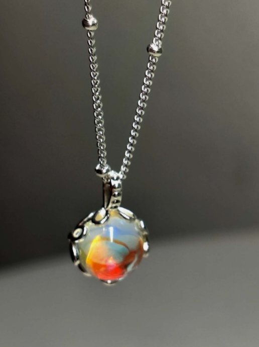 Halskette aus 925er Silber mit Opal-Anhänger, hypoallergen, nickelfrei
