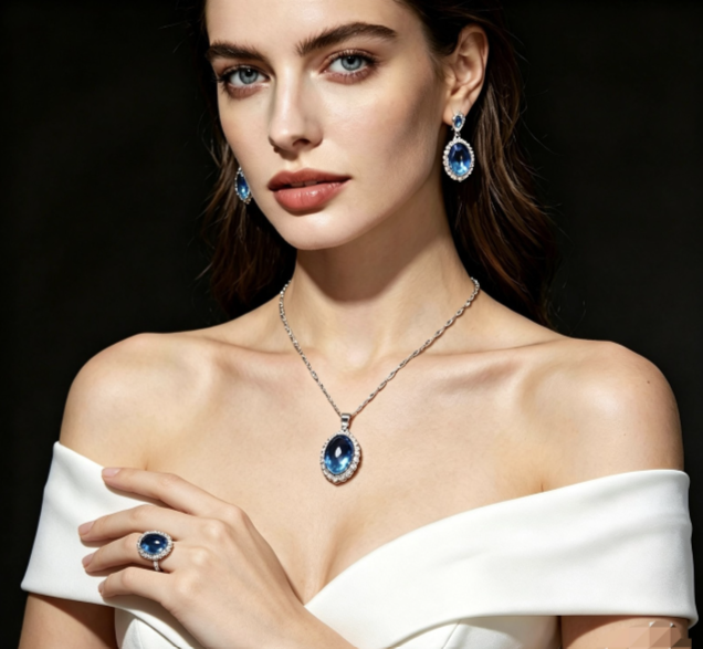 COMPLETE JEWELRY SET NECKLACE, EARRINGS, AND RING (AAA ZIRCON).