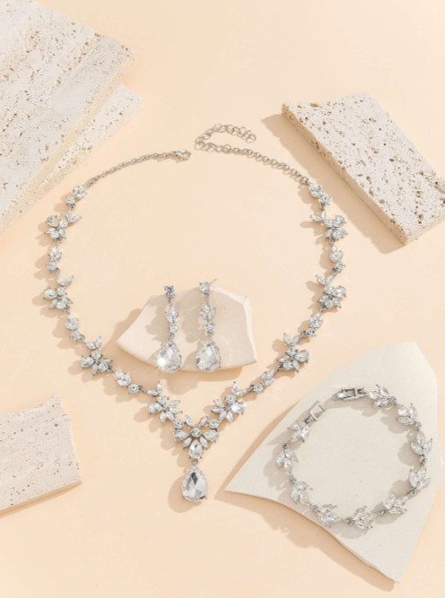 Set di Gioielli 3 Pezzi con Zirconi AAA, Stile Alta Moda