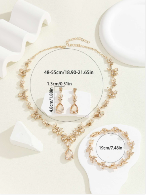 Set di Gioielli 3 Pezzi con Zirconi AAA, Stile Alta Moda
