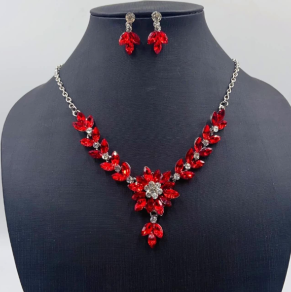 Set Halskette und Ohrringe mit AAA-Zirkonia, Blumenstil