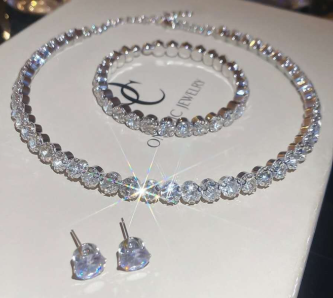 AAA Zircon Necklace, Bracelet and Earrings Set 3 PIECES