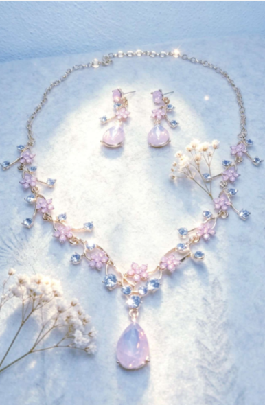 Set collana e orecchini con opale a goccia, placcati oro
