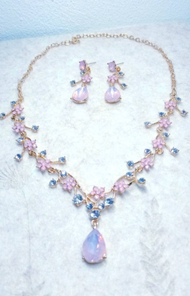 Set collana e orecchini con opale a goccia, placcati oro