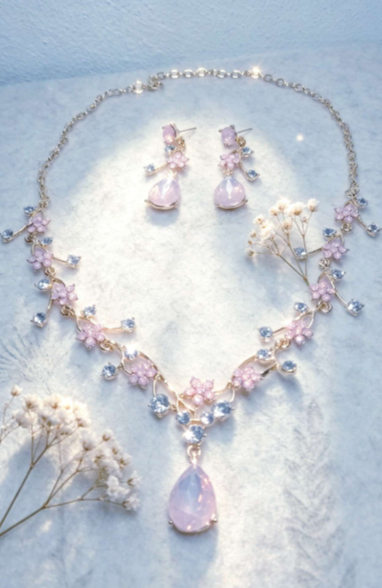 Set collana e orecchini con opale a goccia, placcati oro