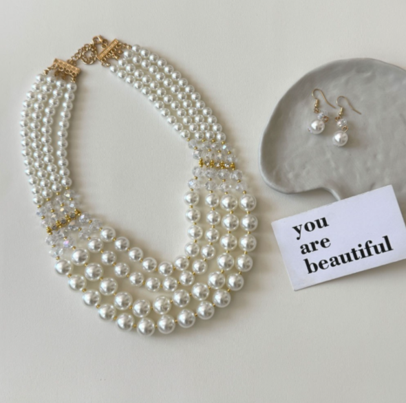 2-teiliges mehrlagiges Perlenset im Vintage-Stil