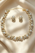 Set Collana e Orecchini con Perle e Zirconi - Stile Francese Elegante
