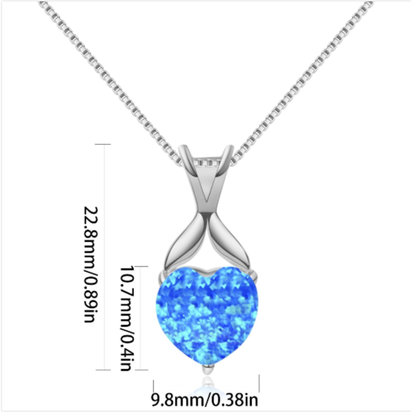 18K white gold plated necklace with heart-shaped opal