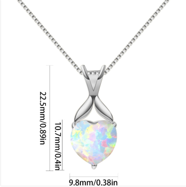 18K white gold plated necklace with heart-shaped opal