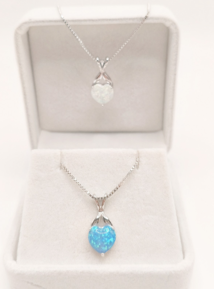18K white gold plated necklace with heart-shaped opal