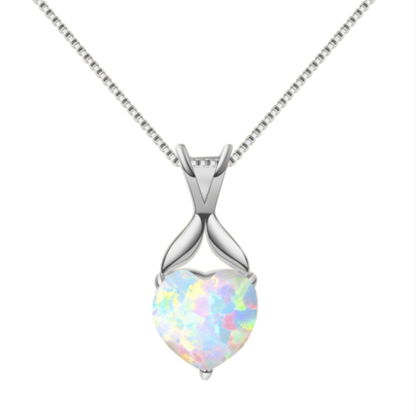 18K white gold plated necklace with heart-shaped opal