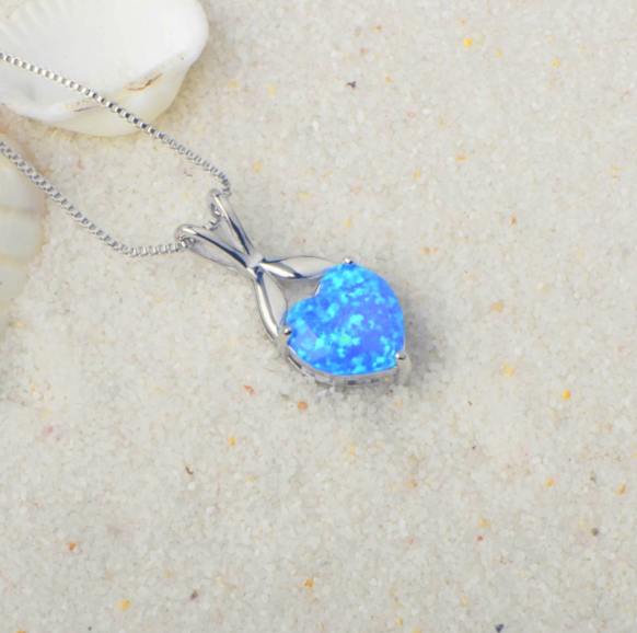 18K white gold plated necklace with heart-shaped opal