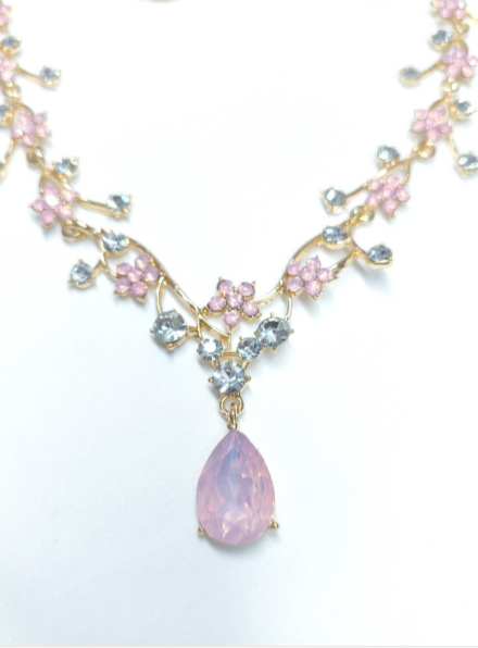 Set collana e orecchini con opale a goccia, placcati oro