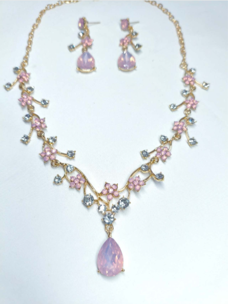 Set collana e orecchini con opale a goccia, placcati oro