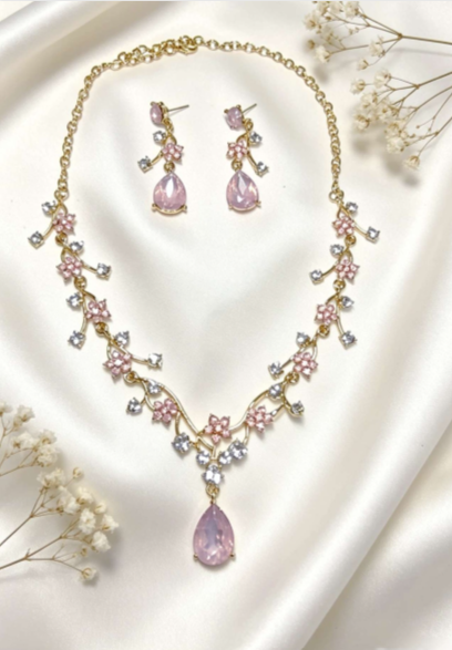 Set collana e orecchini con opale a goccia, placcati oro