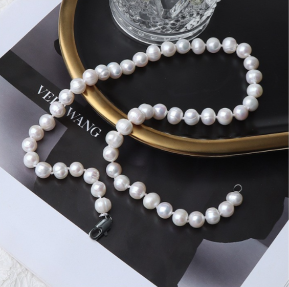 Natural Freshwater Pearl Necklace 8-9MM, Baroque, Women's Wedding Choker
