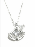 Collana Pendente Foglia Ginkgo Argento 925 Zirconi Brillanti, Catena Regolabile
