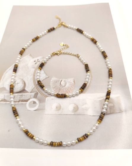 Set aus Tigerauge-Naturstein, 2-teilig, mit Perlen