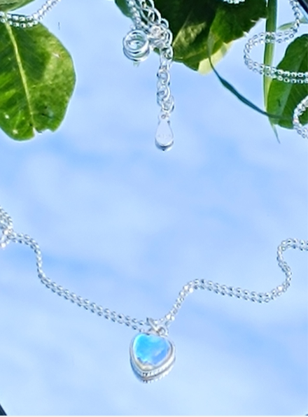 925 sterling silver necklace with heart-shaped opal stone pendant
