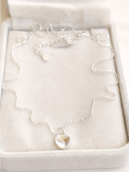 925 sterling silver necklace with heart-shaped opal stone pendant