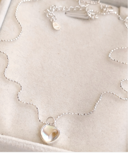 925 sterling silver necklace with heart-shaped opal stone pendant