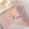 Halskette aus 925er Silber mit Tulpenanhänger, Mondstein und Zirkonia, verstellbare Kette