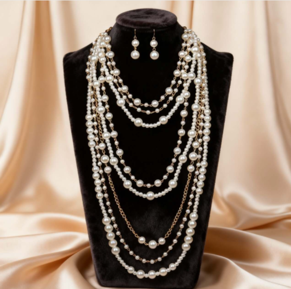 2-teiliges mehrlagiges Perlen-Hänge-Set im Fashion-Stil