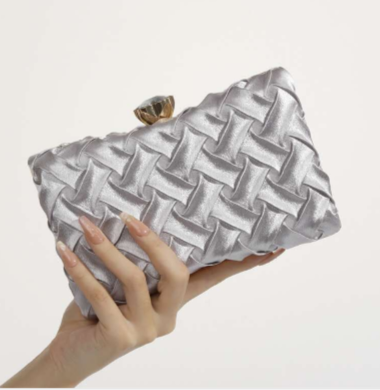 Fashion pochette da sera rigida di seta intrecciato con chiusura di cristallo