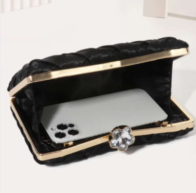 Fashion pochette da sera rigida di seta intrecciato con chiusura di cristallo