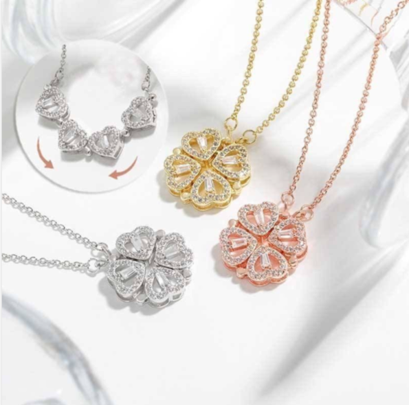 collana in argento 925 quadrifoglio e cuore