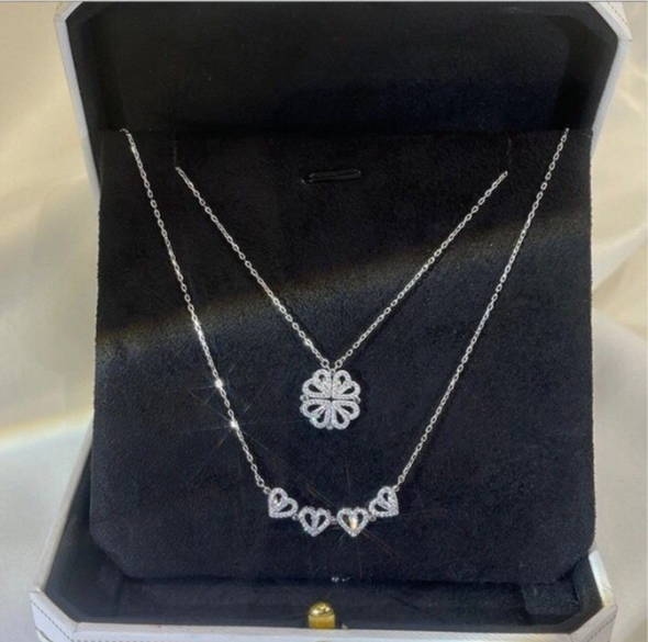 collana in argento 925 quadrifoglio e cuore