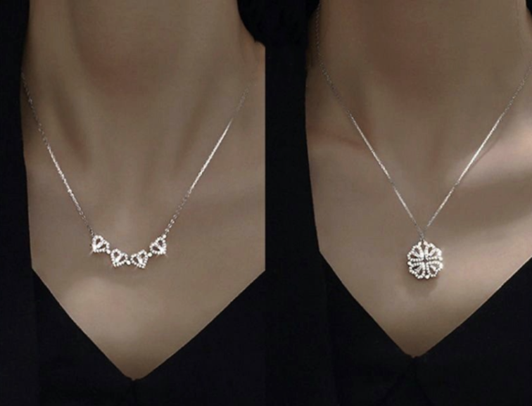 collana in argento 925 quadrifoglio e cuore