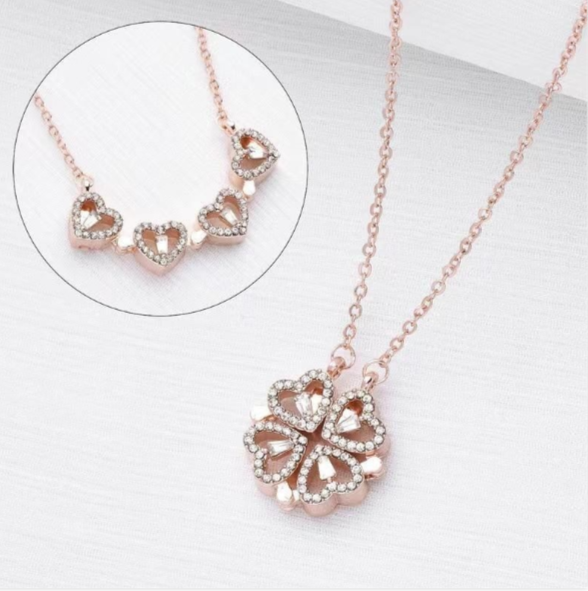 collana in argento 925 quadrifoglio e cuore