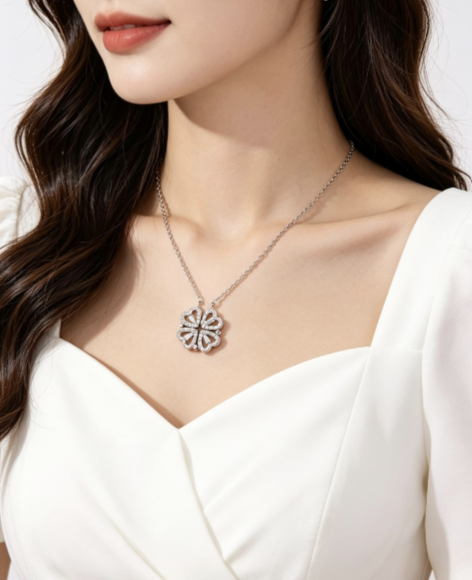 collana in argento 925 quadrifoglio e cuore
