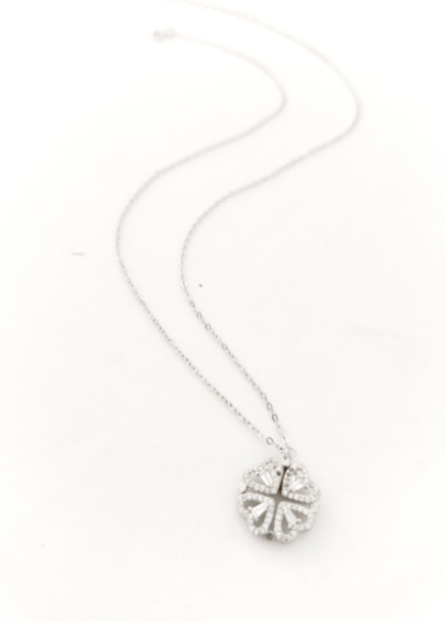 collana in argento 925 quadrifoglio e cuore