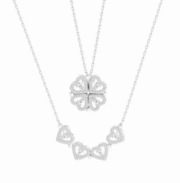 collana in argento 925 quadrifoglio e cuore