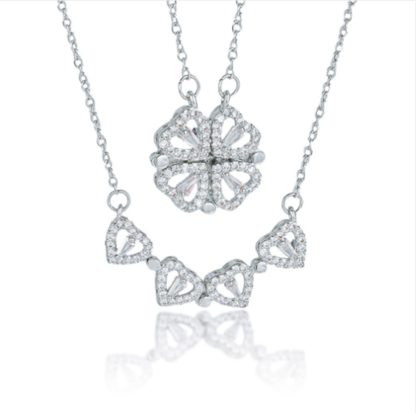 collana in argento 925 quadrifoglio e cuore