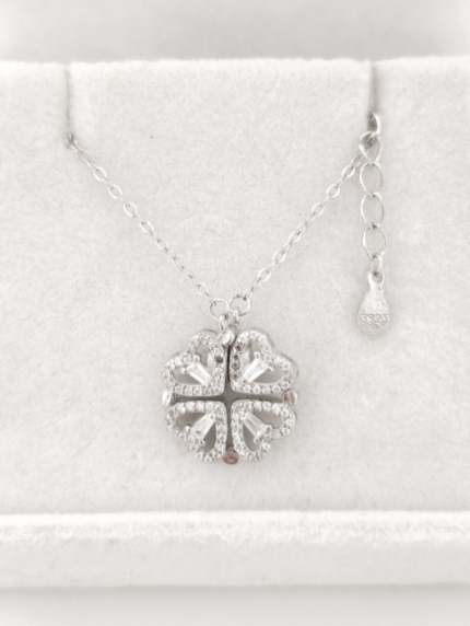 collana in argento 925 quadrifoglio e cuore