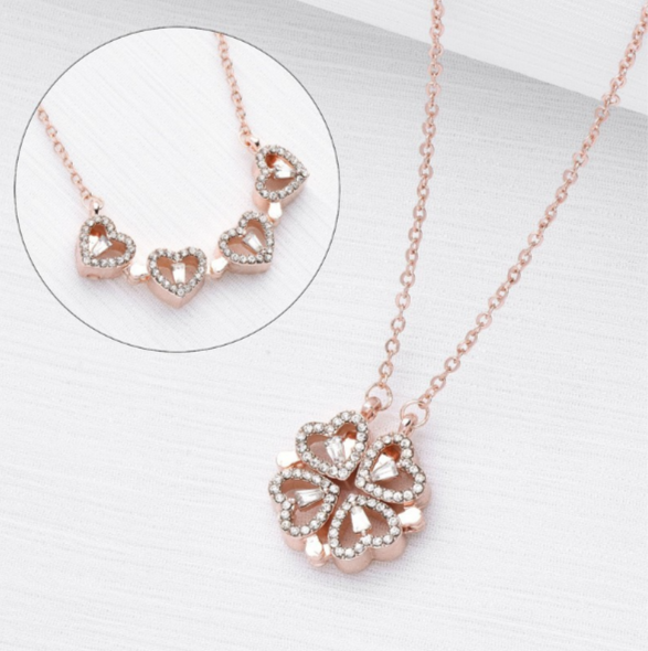 collana in argento 925 quadrifoglio e cuore