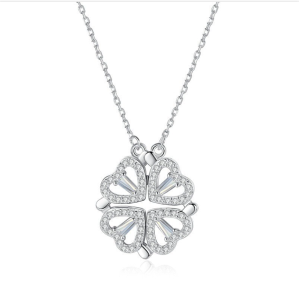 collana in argento 925 quadrifoglio e cuore
