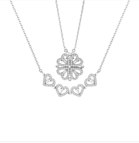 collana in argento 925 quadrifoglio e cuore