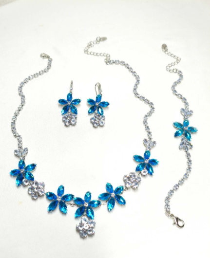 Floral Blue Zircon Jewelry Set 3 PIECES
