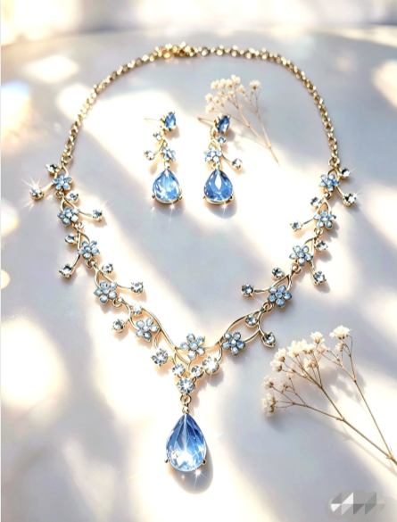 Zircon Set Jewelry-Flowering Branch Necklace and Earrings