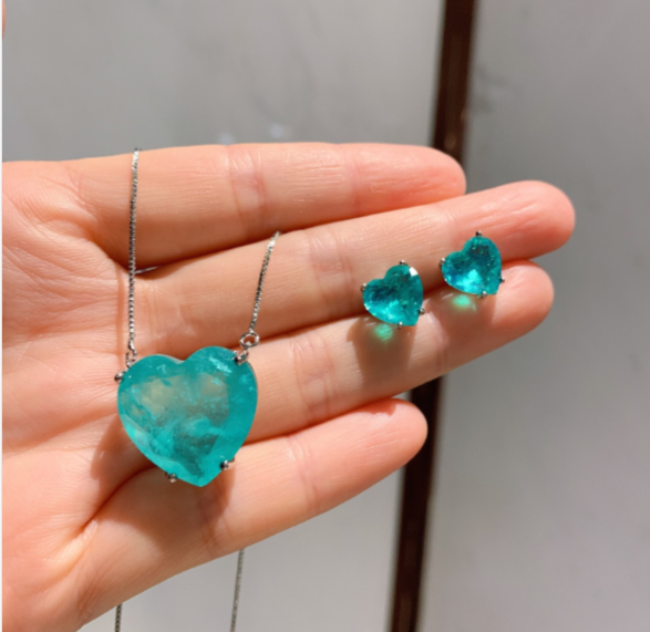 Steel set with Paraiba Stone Heart shape(S925 silver stud earrings)