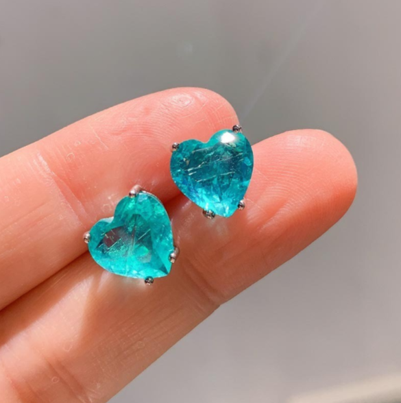 Steel set with Paraiba Stone Heart shape(S925 silver stud earrings)