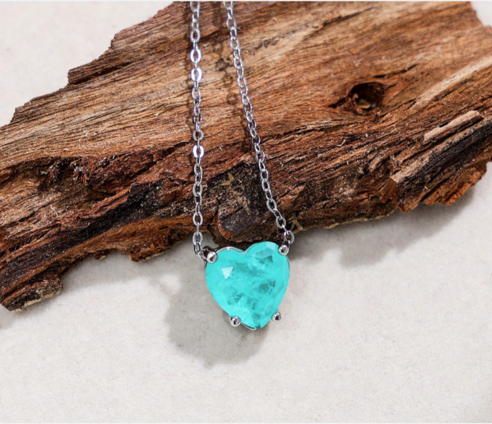 Steel set with Paraiba Stone Heart shape(S925 silver stud earrings)