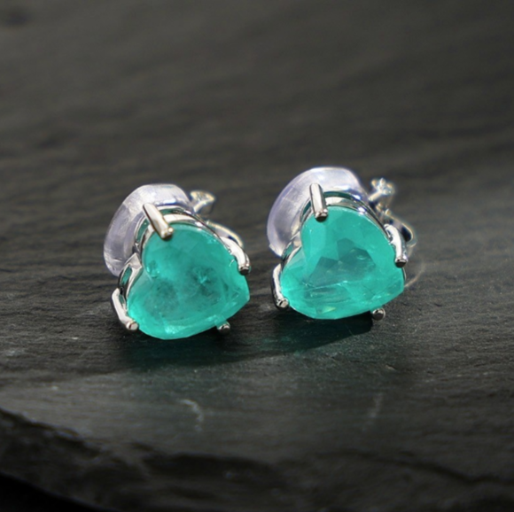 Steel set with Paraiba Stone Heart shape(S925 silver stud earrings)
