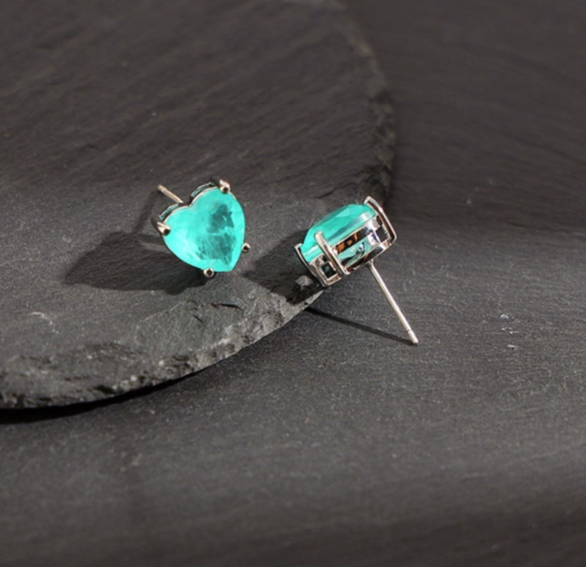Steel set with Paraiba Stone Heart shape(S925 silver stud earrings)